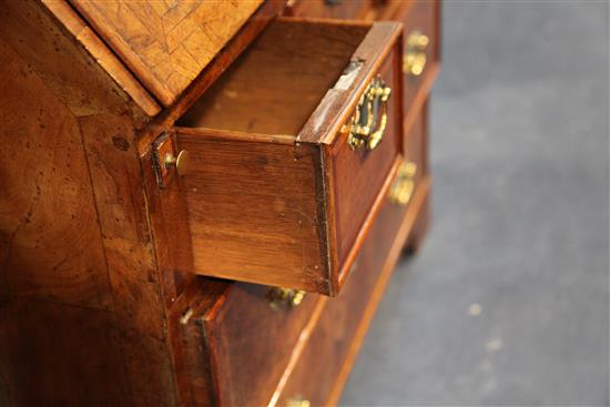 An early 18th century walnut bureau bookcase, W.3ft 2in. D.1ft 11in. H.7ft